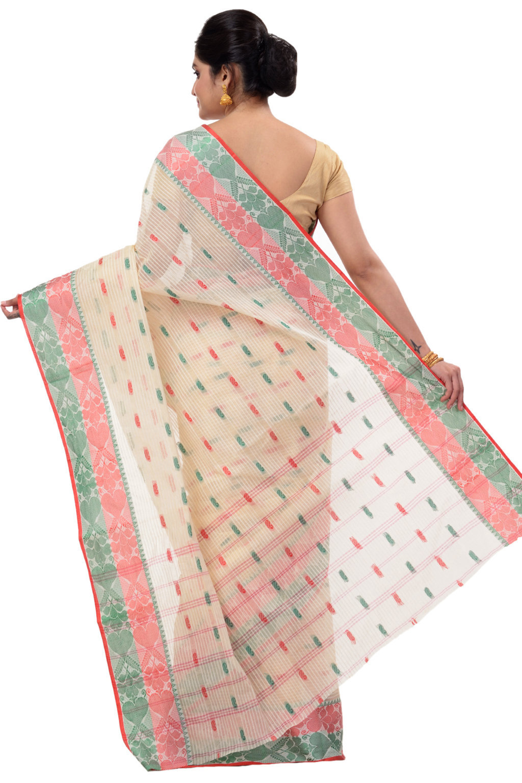 Red Green Pure Cotton Aged_Women Tant Saree (407)